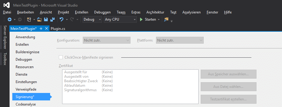 DevInside: AMTANGEE erweitern (Visual Studio Express Signing)