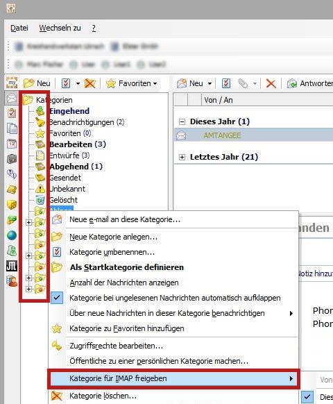 Kategorie für IMAP freigeben