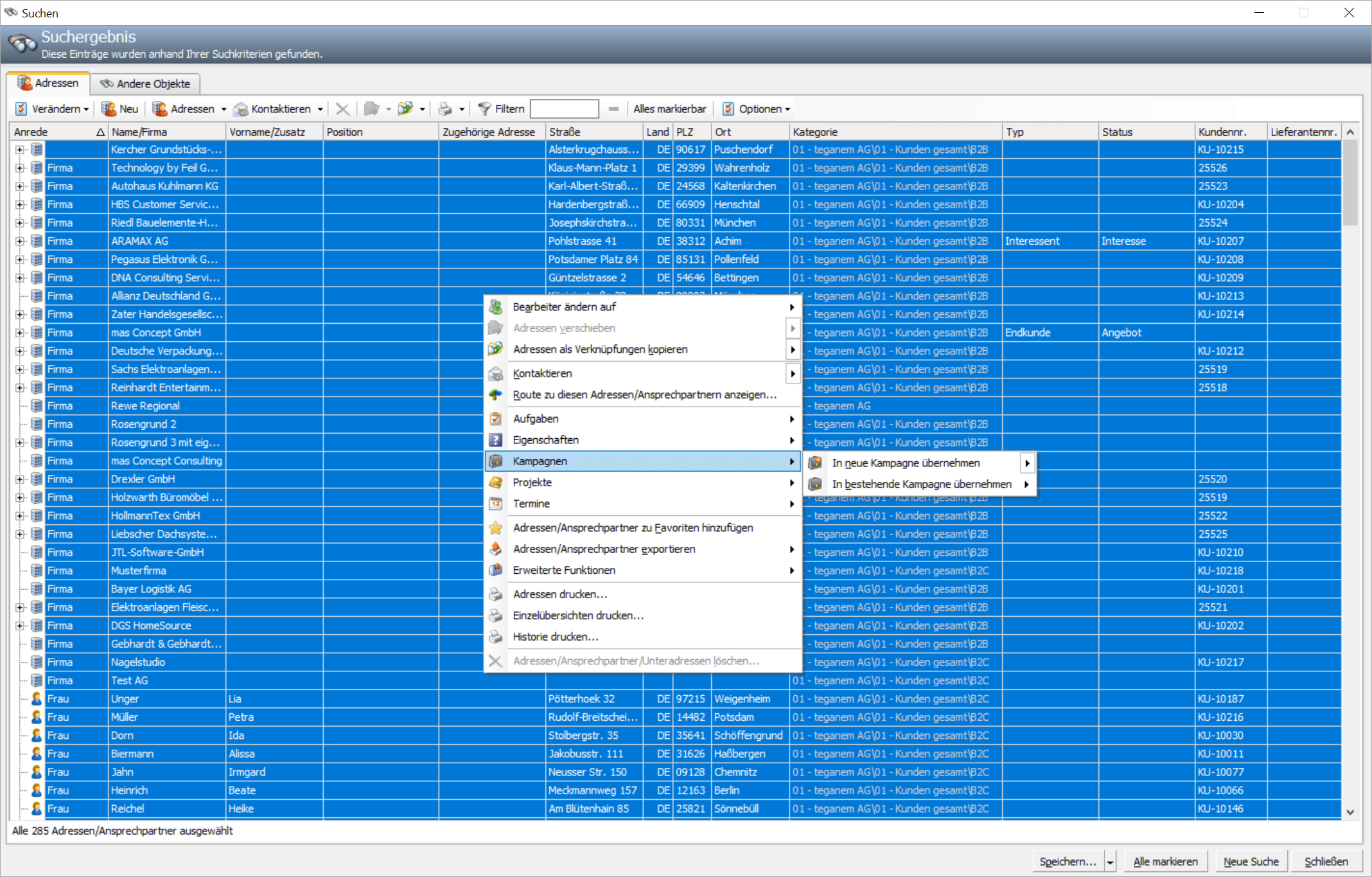 CRM ToolBox: AMTANGEE Suchfunktion (Erweiterte Suche) - Adressen für Kampagne