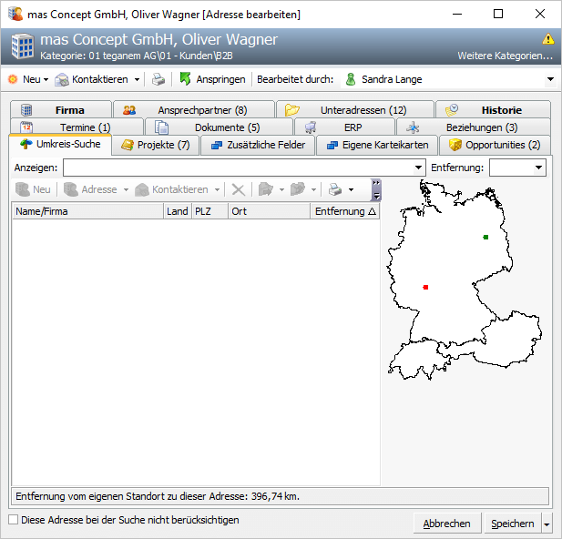 CRM Toolbox Umkreissuche