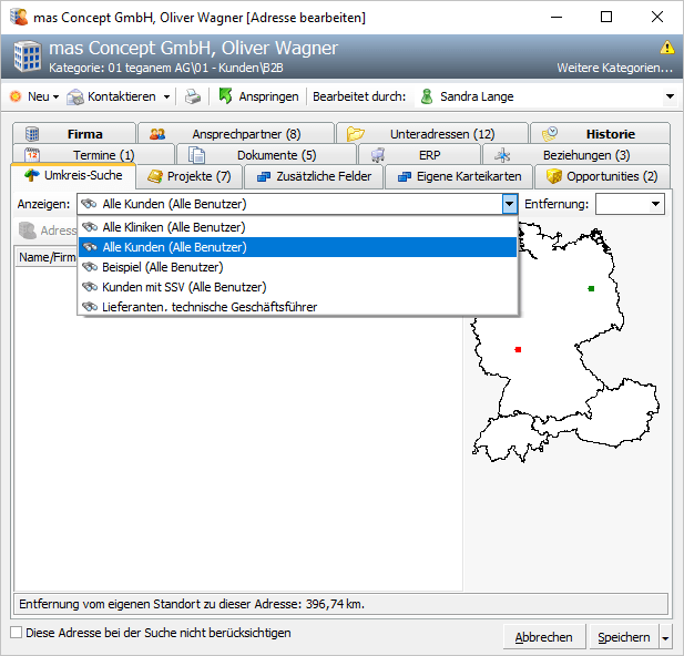 CRM Toolbox Umkreissuche