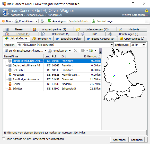 CRM Toolbox Umkreissuche