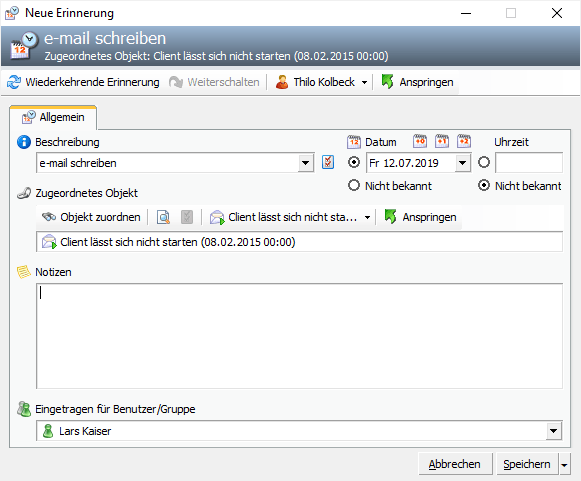 CRM Toolbox Wiedervorlage Erinnerung