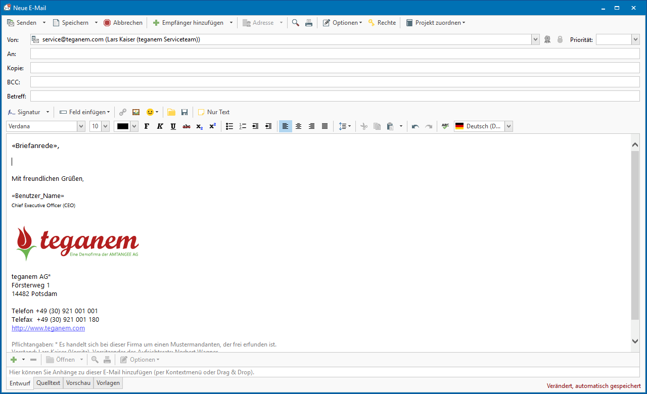 CRM Toolbox Screenshot Mailvorlage