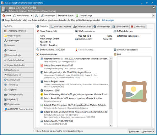 AMTANGEE Anruffenster - CRM Informationen auf einen Blick