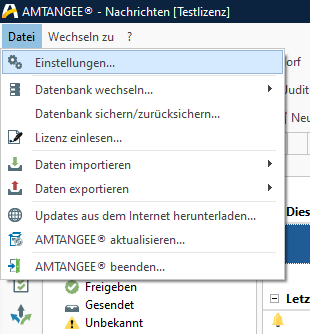 Datei -> Einstellungen