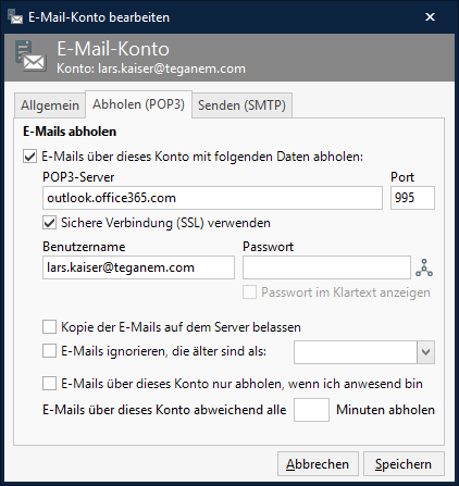 E-Mail Konto bearbeiten -> Abholen