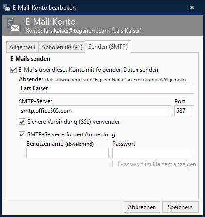 E-Mail Konto bearbeiten -> Senden