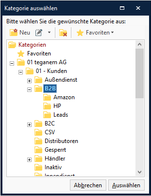 Dateien importieren in AMTANGEE BCS. Auswahl der Kategorie.