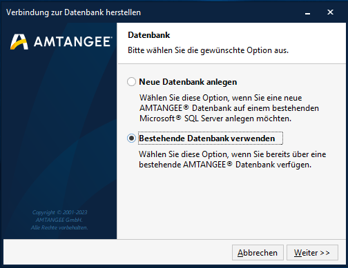 Neue Datenbankverbindung in AMTANGEE BCS