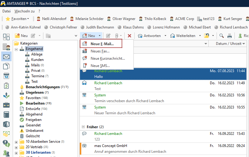 AMTANGEE BCS: Neue E-Mail verfassen.