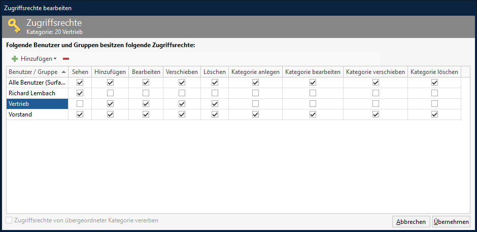 AMTANGEE BCS: Zugriffsrechte für E-Mail-Ordner und Kategorien einstellen.