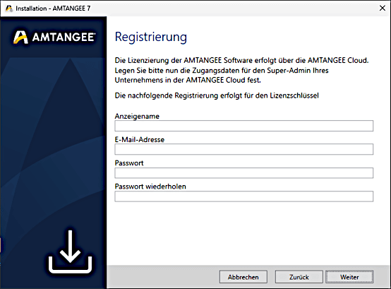 AMTANGEE Installation Registrierung