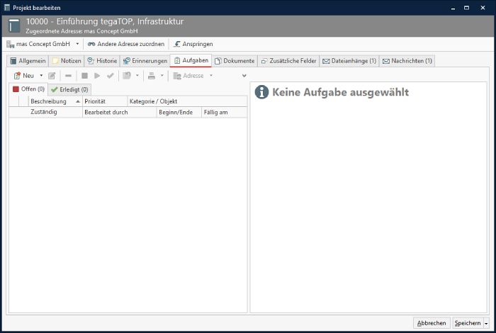 Screenshot: Beispielprojekt in AMTANGEE: Projektaufgaben (700x470)