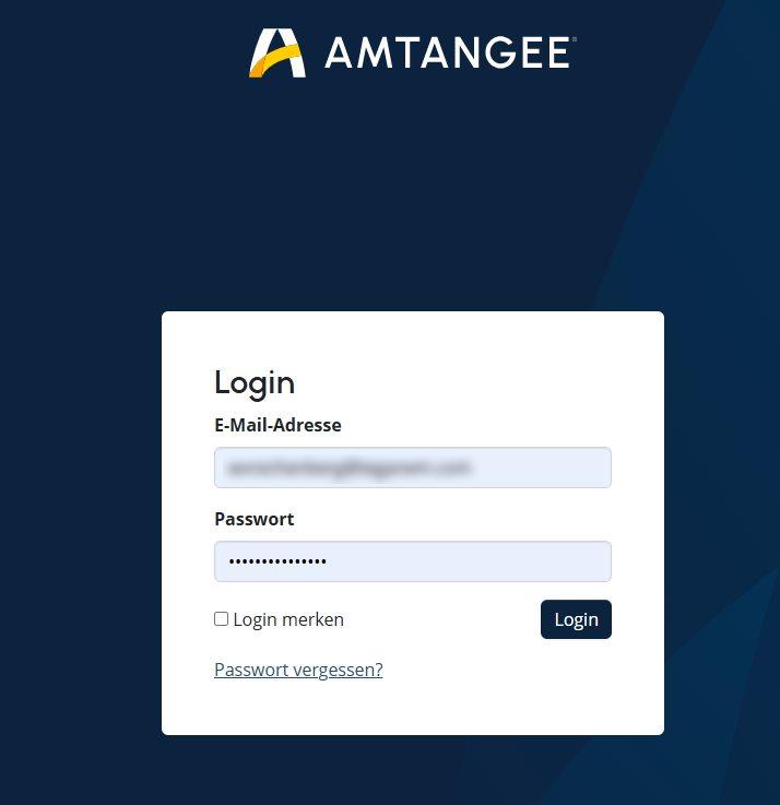 Screenshot: AMTANGEE Cloud, Anmeldung 714x737